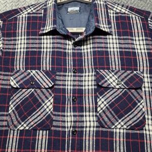 VTG FieldMaster Shirt Plaid Flannel Mens XL Tall Blue Button Up Made In‎ Korea